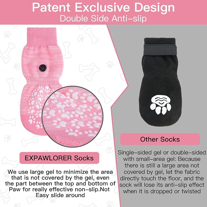 EXPAWLORER Anti Slip Dog Socks to Prevent Licking Paws, Doggie Shoes for Hot Pavement, Pet Booties for Small Medium Large Senior Dogs, Traction Control Dog Boots & Paw Protectors for Hardwood Floors