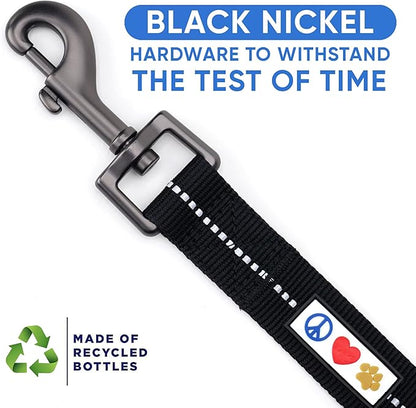 Pawtitas 6 FT Recycled Dog Leash with Reflective Stitched Thread Stitched on Side| Medium Reflective Dog Leash Made from Plastic Bottles Collected from Oceans – Black 6 ft Dog Leash