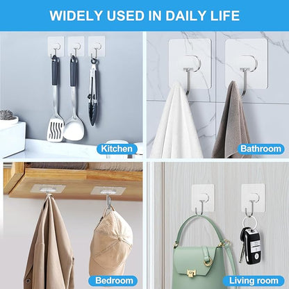 Large Adhesive Hooks for Hanging Heavy Duty Wall Hooks Self Adhesive Towel Coat Hooks Waterproof Transparent Hook for Bathroom Shower Kitchen Keys Door Outdoor Home Improvement Utility Hook 8 Pack