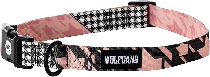 Wolfgang Heavy Duty, Adjustable Dog Collar with Quick Release Nylon Buckle for Walking & Training, HoundsPink Print, Small