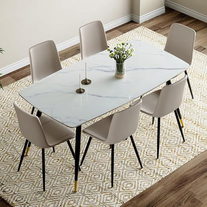 Dining Room Table Set for 6, Dining Table Set for 6 with Chairs, Sintered Stone Dining Set for 6, Easy to Assemble