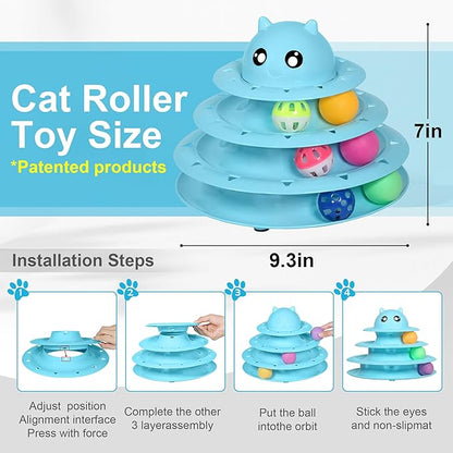 UPSKY 24 PCS Cat Toys, 3-Level Turntable Kitten Toys Set, Interactive Cat Roller Toys for Indoor Cats, Catnip Toys, Cat Teaser Toys, Mice Toys, Spring Toys, Various Ball Toys for Kitty