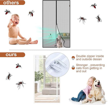 Reinforced Cat Screen Door Fits Door Size 34''x 82'', Heavy Duty Pets Proof Screen Door with Zipper, Prevent Dogs Cats Running Out from Home (White)
