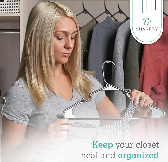Sharpty Plastic Hangers Clothes Hangers for Clothing, Closet, Coats & Shirts - Notched, Durable, Thick, Tough & Space Saving - for Everyday Standard Use, Room Essentials & Basics - 50 Pack - Black