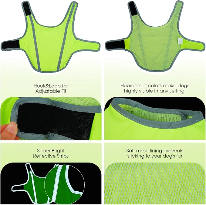 FUAMEY Dog Reflective Vest for Large Dogs,Dog Hunting Vest High-Visibility Dogs Safety Vest for Night Walking Water-Resistant Service Pet Gear Adjustable Outdoor Activities Neon Green L