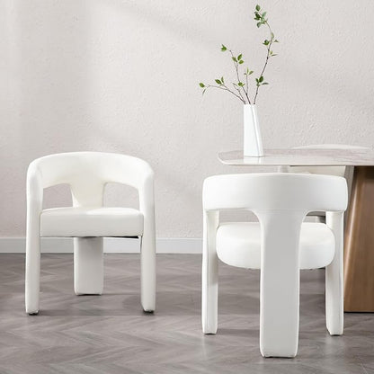 Modern PU Leather Upholstered Dining Chairs with Open-Back, Cute Barrel Side Chairs Kitchen Armchair Accent Chairs for Dining Room Bedroom, White