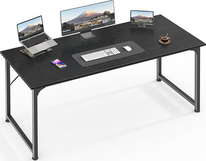 Huuger Computer Desk, 55 Inch Home Office Desk, Gaming Writing Work from Home Study Desk, Large Legroom, Sturdy Metal Frame, Modern Simple, Black