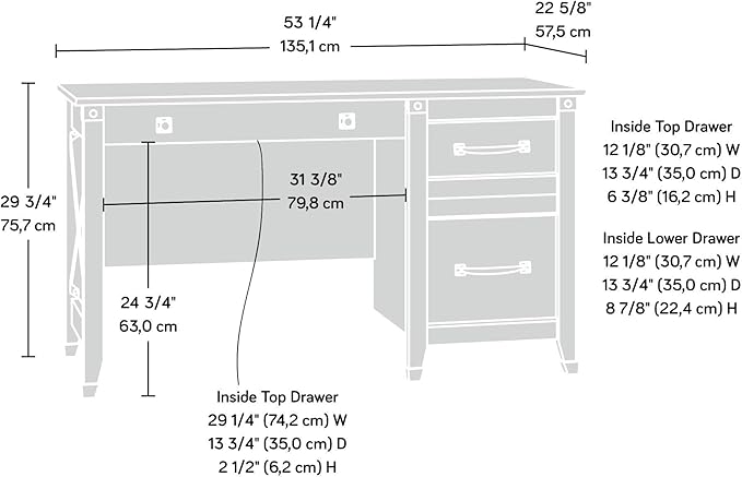 Sauder Carson Forge Vintage Rustic Computer Desk for Home Office with Drawers, in Coffee Oak