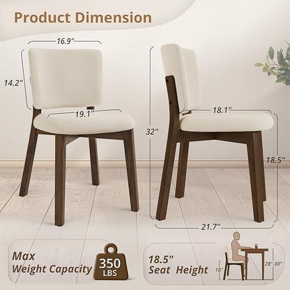 LUE BONA Wooden Dining Chairs Set of 6, Comfortable Wide Back Kitchen Side Chairs, Strong Thick Legs for Modern Farmhouse Dining Room, Linen Upholstered and Dark Brown Legs