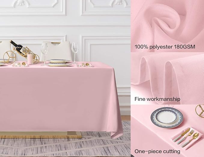 Surmente Pink Tablecloth 90 x 132-inch Rectangular Polyester Table Cloth for Weddings, Banquets, or Restaurants