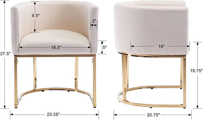 Linen Fabric Dining Chairs Set of 6 Modern Barrel Arm Chairs with Golden Frame, Upholstered Kitchen Chairs 18.5" Wide Accent Chairs for Living Room Dining Room Restaurant, Cream