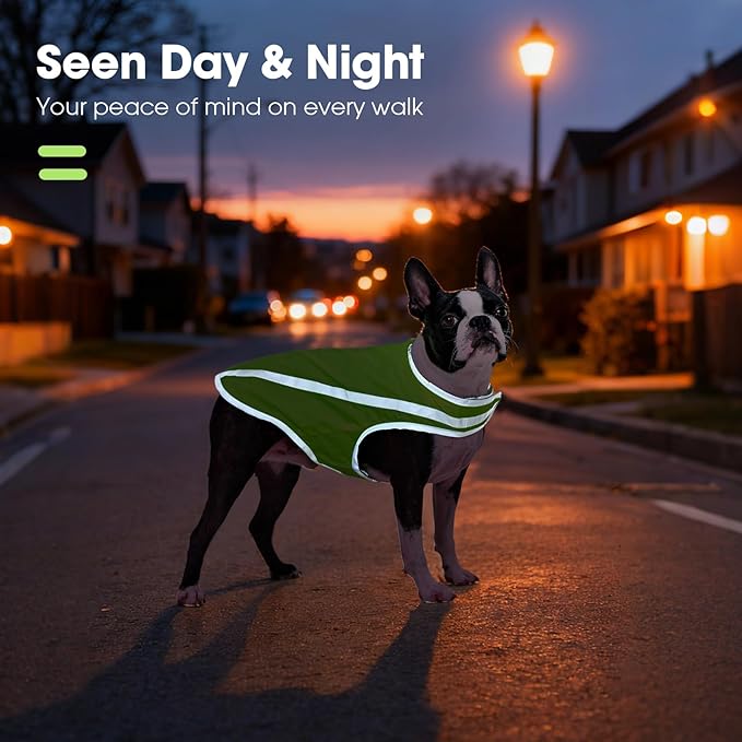 FUAMEY Dog Reflective Vest for Large Dogs,Dog Hunting Vest High-Visibility Dogs Safety Vest for Night Walking Water-Resistant Service Pet Gear Adjustable Outdoor Activities Neon Green XXL