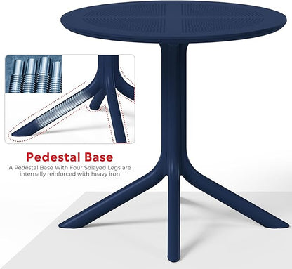 Costaelm Sunshine 31.5" Round Plastic Outdoor Patio Dining Table for 4, Navy Blue