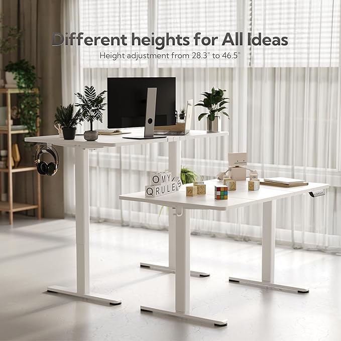 Claiks Electric Standing Desk, Adjustable Height Stand up Desk, 63x24 Inches Sit Stand Home Office Desk with Splice Board, White Frame/White Top