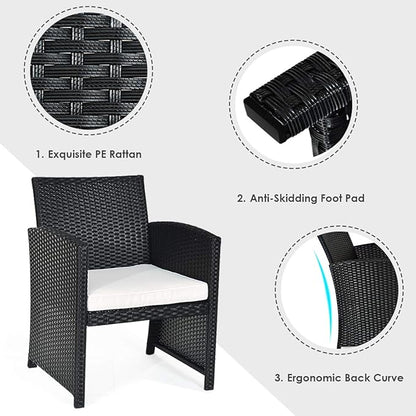 Tangkula Patio Wicker Conversation Furniture Set, Patiojoy Sofa & Table Set w/4 Seats, Outdoor Rattan Sofa Set for Balcony Backyard, Wicker Chair Set with Tempered Glass Coffee Table (2, White)