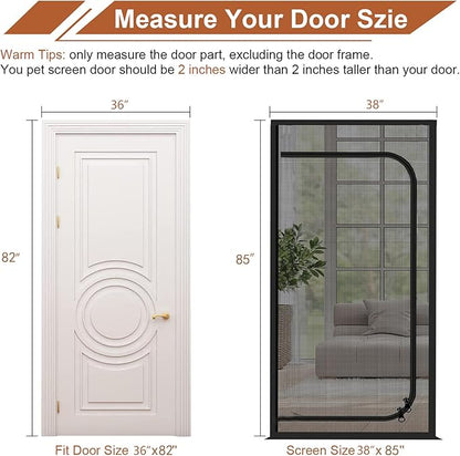 Upgraded Reinforced Pet Screen Door Thickened Cat Resistant Mesh Screen Door for Living Room, Bedroom, Patio, Dog Cat Scratch Proof Screen with Zipper Closure (Fits Door Size up to 36''x 82'', Black)