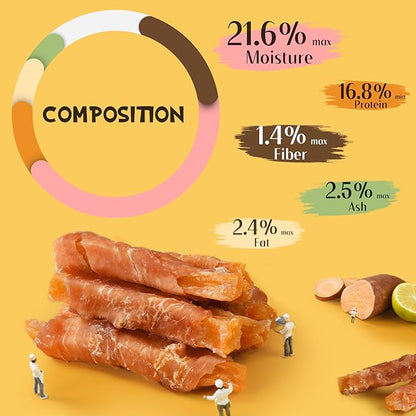 ASMPET Dog Treats Chews, Chicken Wrapped Sweet Potato Strips, Gluten & Grain Free Dog Snacks for Training Rewards 10.6 oz