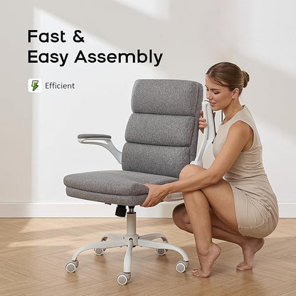 Office Chair Adjustable Desk Chair Mid Back Executive Comfortable Fabric Ergonomic Back Support Home Computer Chair with Padded Flip-up Armrest Swivel Wheels (Cement Gray)