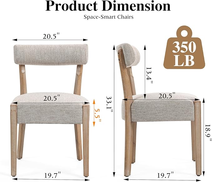 Dining Chairs Set of 4,Mid Century Modern Dining Chair Set - Linen Upholstered Low Back Kitchen & Dining Room Chairs with Woven Design,Oatmeal Fabric