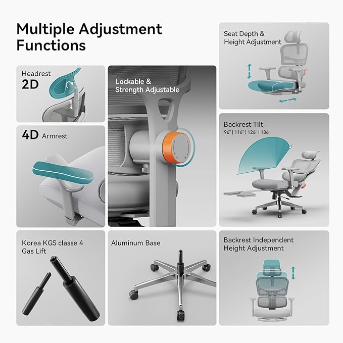 Newtral Ergonomic Office Chair with Auto-Following Lumbar Support, 136° Recline, Computer Desk Chair with 4D Armrests & Adjustable Headrest
