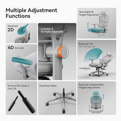 Newtral Ergonomic Office Chair with Auto-Following Lumbar Support, 136° Recline, Computer Desk Chair with 4D Armrests & Adjustable Headrest