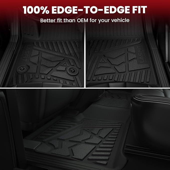 LASFIT Floor Mats 2019-2026 for Chevy Silverado/GMC Sierra 1500, 2020-2026 2500HD 3500HD, Double Cab/Bucket Seat Only, Fit Without Rear Underseat Storage Box, All Weather TPE Custom Fit Floor Liners