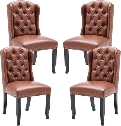 DUOMAY Modern Tufted Dining Chairs Set of 4, PU Leather Upholstered Dining Room Chairs Armless Guest Side Chair for Kitchen Dining Room, Wingback Accent Chairs with Solid Wood, Brown