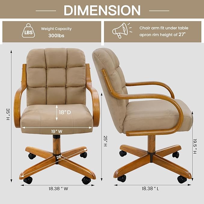 Chromcraft Set of 2 Swivel Tilt Fabric Chair Ultra Comfortable Kitchen Chair with Wheels for Home Kitchen