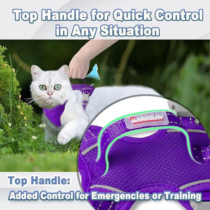 Cat Harness and Leash Set Escape Proof for Kitten Walking, Soft Adjustable Top Handle Vest Harnesses for Cats, Easy Control Breathable Reflective Small Medium Large, Purple, S