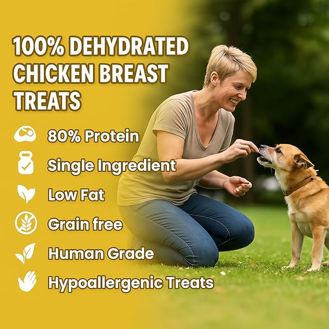 Chicken Jerky Dog Treats Made in USA | Chicken Dehydrated Breast | Training Treats | Human Grade, High Protein, Single Ingredient Dog Treats | Grain-Free, Hypoallergenic | All Breeds, 4 oz