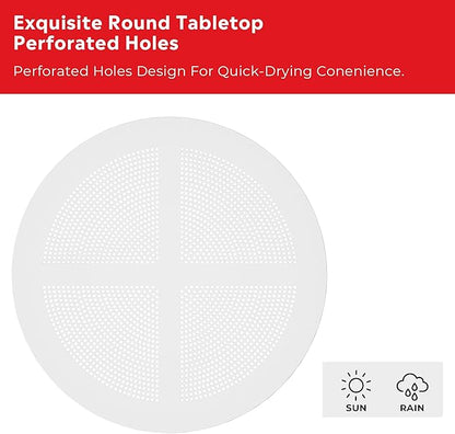 Costaelm Small Patio Table, Outdoor Round Dining Table, Weather Resistant Outside Table for Poolside Deck Lawn Garden Backyard, White