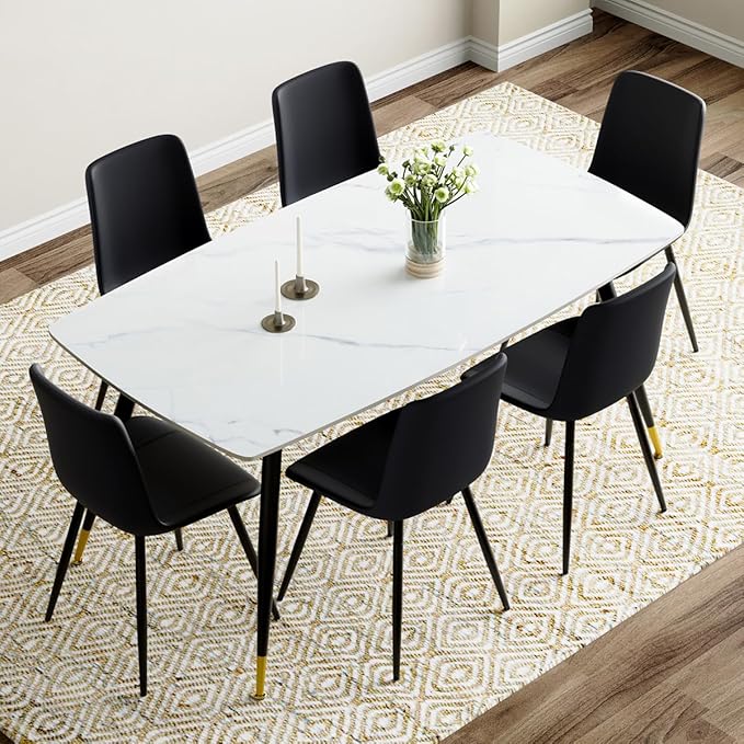 Dining Room Table Set for 6, Dining Table Set for 6 with Chairs, Sintered Stone Dining Set for 6, Easy to Assemble