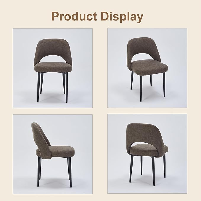 Modern Dining Chairs, Fabric Upholstered Accent Kitchen Chairs with Comfy Padded Seat & Sturdy Metal Legs, Side Farmhouse Chairs for Dining Room, Living Room, Restaurant (Brown, Set of 2)