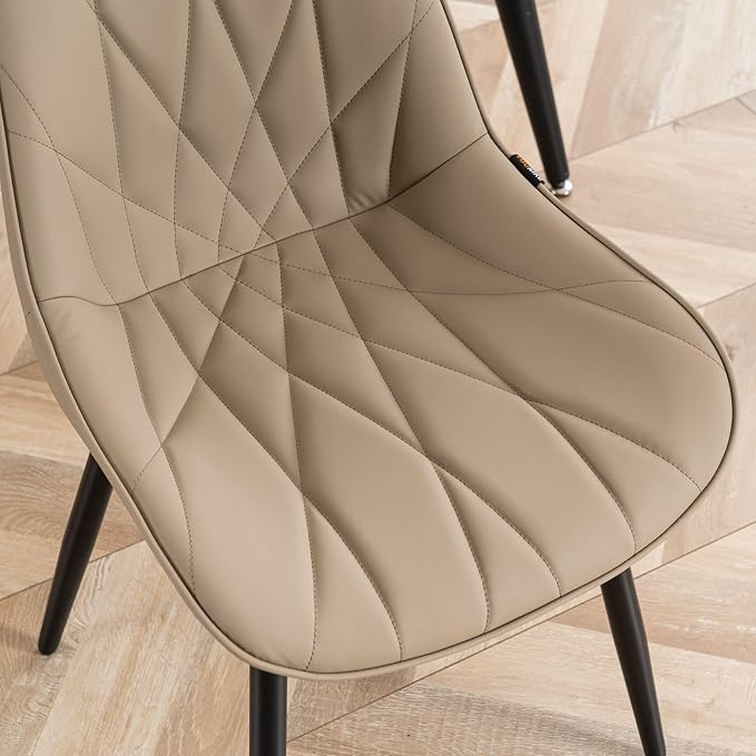 Rowill Dining Chairs Set of 2 - Modern Kitchen Chairs with Soft Backrest, Sturdy Metal Legs & Non-Slip Pads, Suitable for Home Kitchen, Faux Leather Upholstered Seats for Dining Room, Khaki