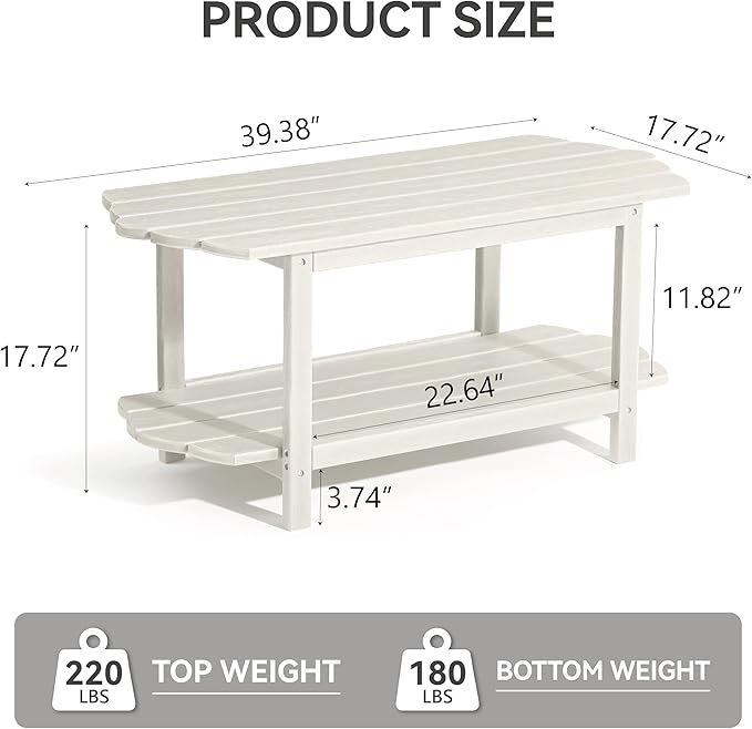 2 Tier Patio Table-White Outdoor Coffee Table Adirondack Balcony Table for Garden Pool