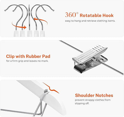 HOUSE DAY Wooden Hangers with Clips 24 Pack, Heavy Duty White Wood Pants Hanger, Premium Skirt Hanger with Adjustable Clips, Solid Clip Hangers for Suit, Blouse, Dress, Coat, Jacket, Bottom