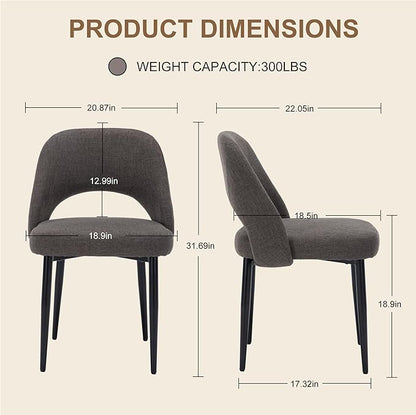 Modern Dining Chairs, Fabric Upholstered Accent Kitchen Chairs with Comfy Padded Seat & Sturdy Metal Legs, Side Farmhouse Chairs for Dining Room, Living Room, Restaurant (Brown, Set of 4)