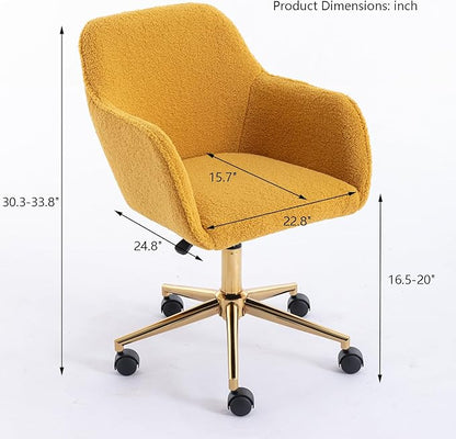 Goujxcy Fluffy Desk Chair, Faux Fur Vanity Chair Swivel Office Chair for Girls Women, Height Adjustable Cute Teddy Furry Makeup Chairs for Bedroom Home Office