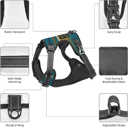 Custom Jacksonville Dog Harness with Reflective Stripes Personalized Name and Number Dog Vest Harness with Pet Traction Rope for Small Medium Large Dog