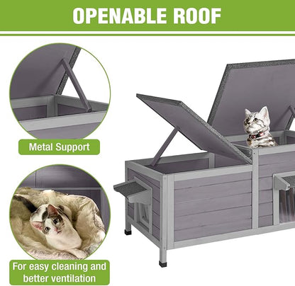GUTINNEEN Outdoor Cat House Large Insulated Cat House Indestructible Weatherproof Feral Cat Shelter with Openable Hinged Roof, Escape Door for 1-4 Feral Barn Cats (Winter-Ready, 39.1"x18.5"x19.1")