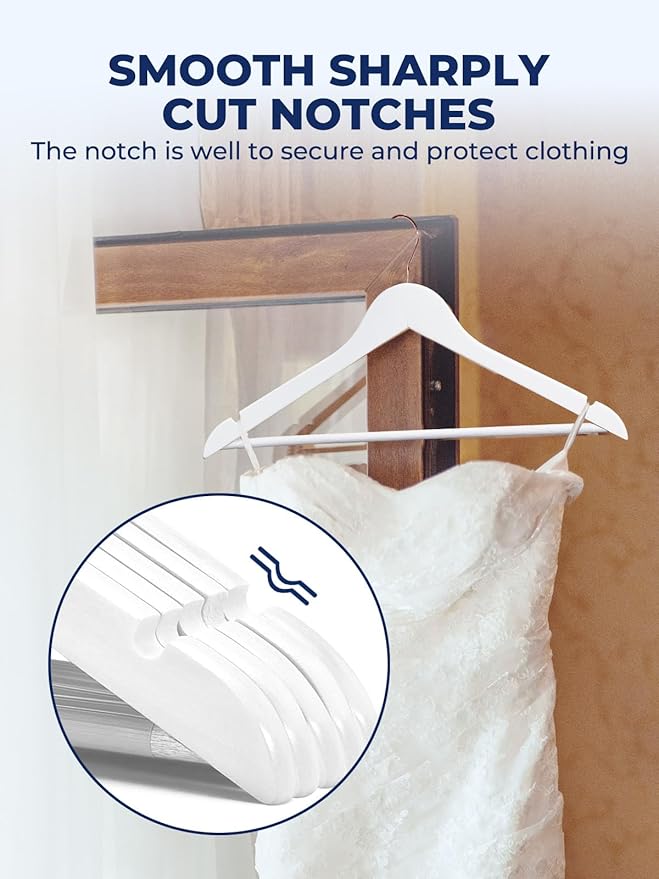 Smartor White Wooden Hangers 20 Pack, Solid Wood Coat Hanger for Closet, Heavy Duty Wood Hangers for Suits, Shirts, Dresses, with 360° Rose Gold Hook, Non Slip Pant Bar