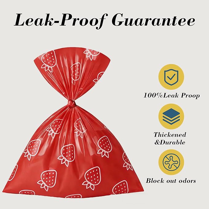 Strawberry Scented Dog Poop Bags - 630 counts red Pet Waste Bags with Dispensers, Extra Large 13x9 Inch Leak-Proof Fragrance Bags for Dogs Walking and Cat Litter