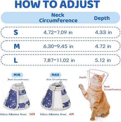 Breathable Air Mesh Cat Cone Collar Soft to Stop Licking, Adjustable, Foldable Lightweight Kitten Cones After Surgery Recovery for Cats & Kittens (Star Blue,S)