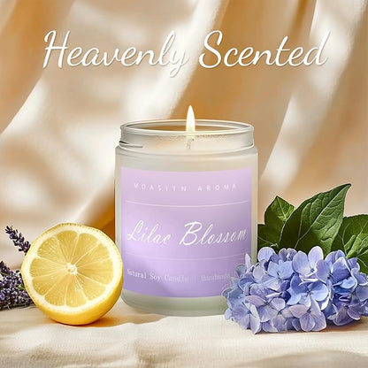 MOASITN Lilac Blossom Spring Soy Candle| Lavender,Lilac,Lemon Scented Candle for Home| Long Burning Aromatherapy Candle| Jar Candel Gift for Women,Men as Birthday,Relaxing,Housewarming Gifts| 7oz