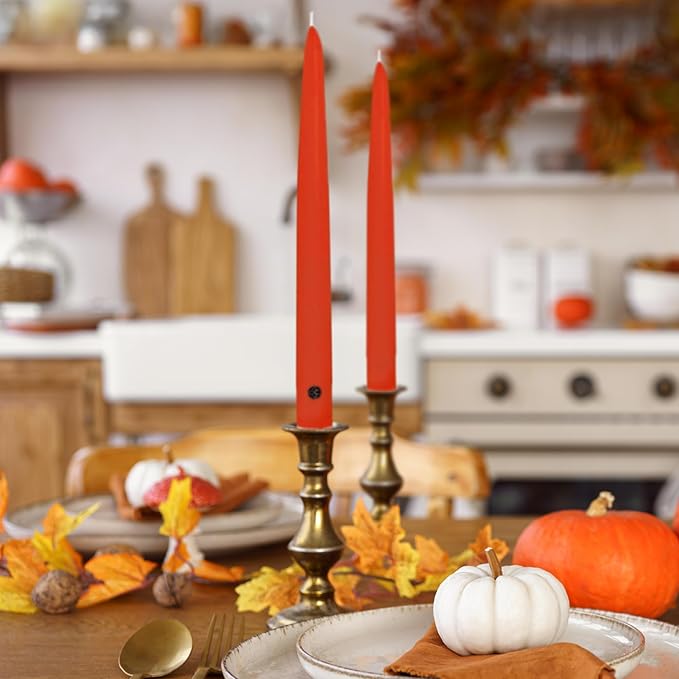 Colonial Candle Unscented Pumpkin Taper Candle, 10 inch, Pack of 2 - Up to 8 Hours Burn