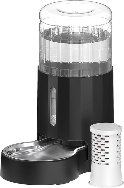 CZPET Automatic 4L Filter Dog and Cat Water Dispenser with Stainless Steel Bowl Gravity Waterer,Large Capacity and Drinking Area Noise-Free for Pets (Black)