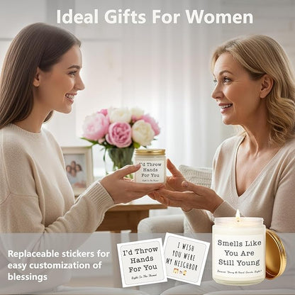 Gifts for Women, Birthday Gifts for Women, Unique Friendship Christmas Gift for Mom, Womens, Best Friend, Her, Sister, Bestie, Funny Lavender Scented Candles with Replaceable Stickers Gift Ideas