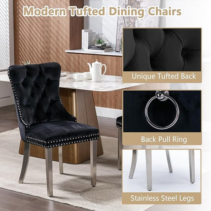 Goujxcy 5-Piece Dining Table Set Modern Faux Marble Dining Table Set for 4, Luxury 68" Long Faux Marble Kitchen Table with 4 Velvet Upholstered Chairs, Mirrored Stainless Steel Base