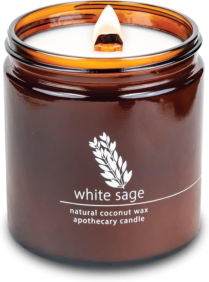 Hemlock Park Crackling Wood Wick Candle Handcrafted with Natural Coconut Wax (Large 16 oz, White Sage)