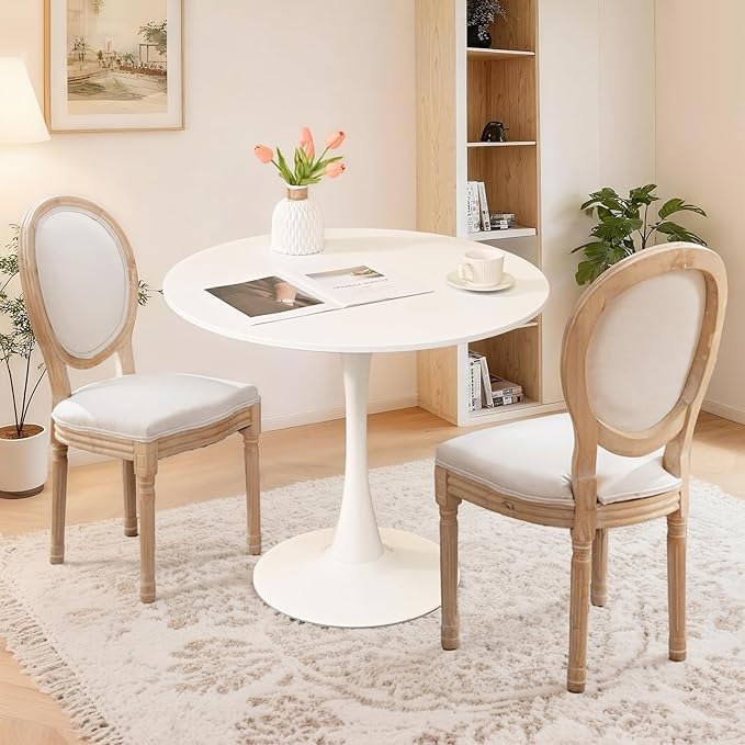 SoarFlash Kitchen Table and Chairs for 2, 31.5" Dining Table Set for 2 with French Dining Chairs, 3 Piece Round Kitchen Table Set, Dining Room Table Set for Small Space, Apartment